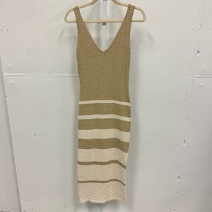 Boutique Juniper‎ Blu Terry Material Stretch Bodycon Striped Tank Midi Dress Med